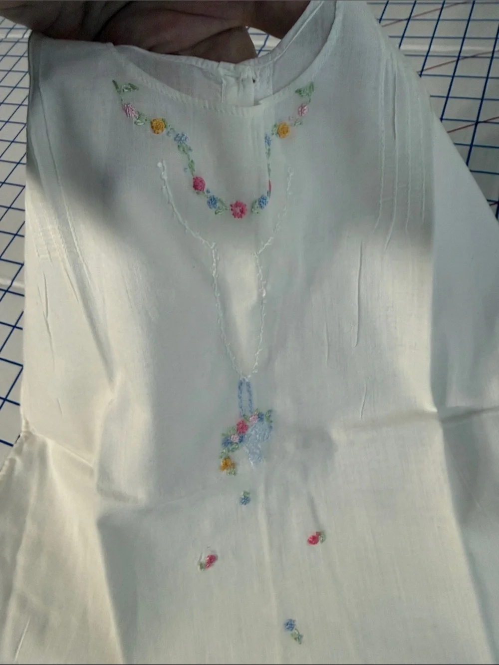 Antique c1920s Handmade Baby Shirt Hand Embroidered Flower Basket Heirloom
